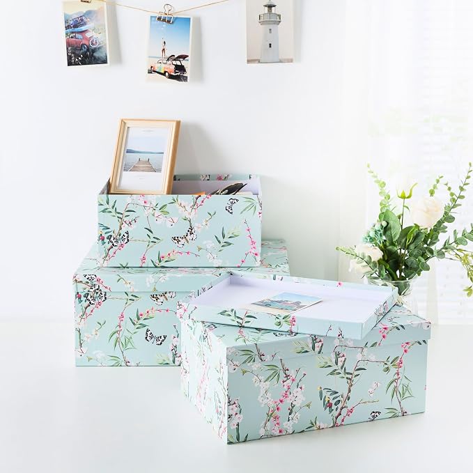 Soul & Lane - Butterfly Photo Storage Boxes with Lids, Set of 3 | Nesting Paperboard Containers with Lids for Pictures and Photos, Floral Nature Decor Cartons, Large Keepsake Gift Boxes - Image 8