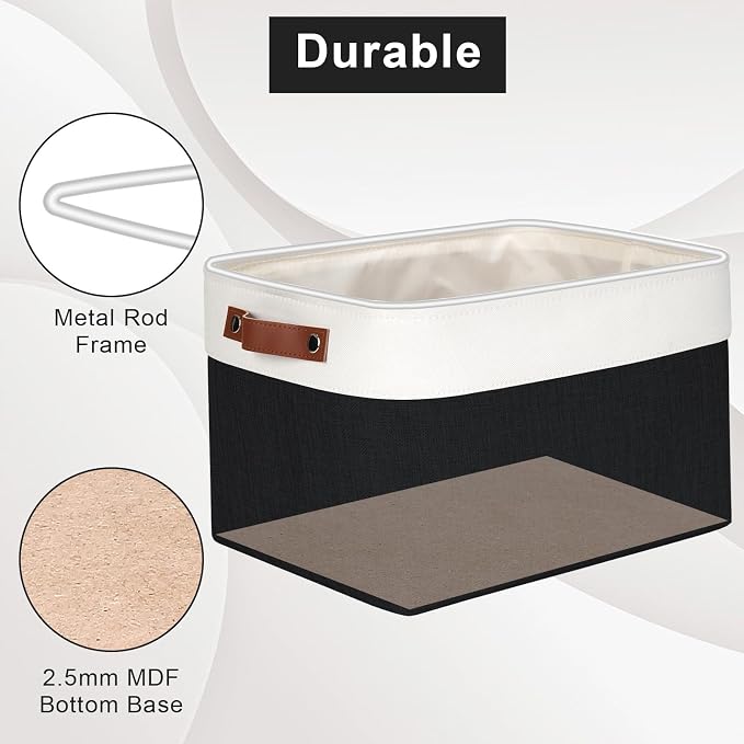 Storage Bins Large Fabric Storage Baskets for Shelves 3 Pack, Decorative Linen Closet Baskets with Handles for Organizing, Shelf, Clothes, Home, Office, 15x11x9.5Inches (Black&White) - Image 4