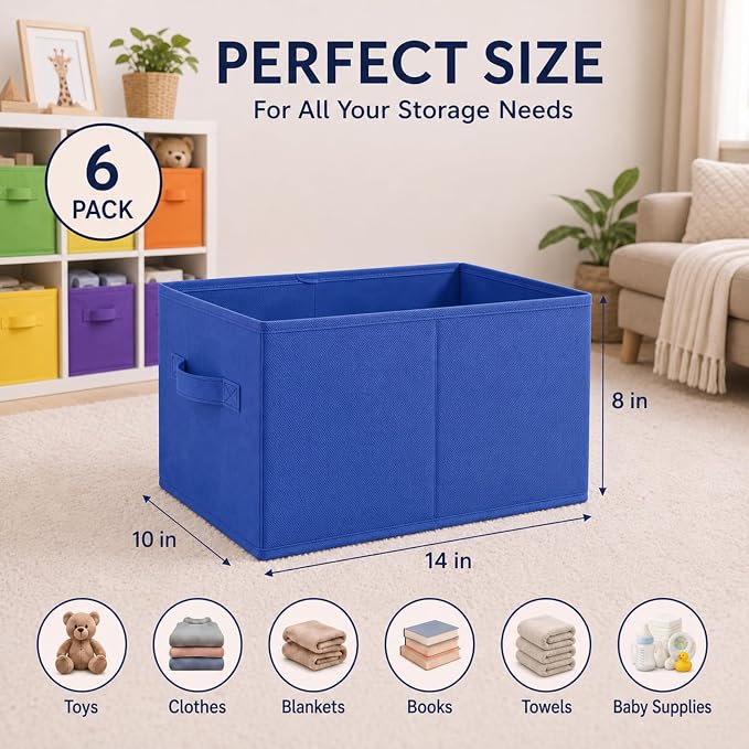 Yinder 6 Pcs Cube Storage Bin, Rainbow Colored 14''x10''x8'' Storage Cubes | Kids Classroom Decor, Colorful Bins Foldable Baskets for Playroom Nursery Organizer Fabric Boxes - Image 2