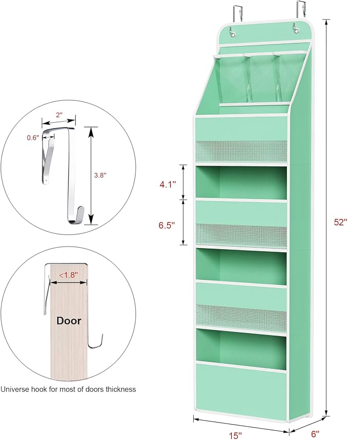 Univivi Fabric Over Door Hanging Organizer for Baby Nursery, Green, 5-Shelf | Door Storage with Large Capacity Breathable Mesh Pockets, Over Door Storage Organizer for Baby Essential, Bedroom, and Dorm - Image 3