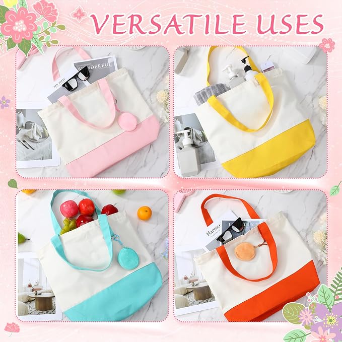 Sanwuta Canvas Tote Bags Bulk with Zipper and Plush Coin Purses 18.5" Reusable Cotton Shopping Bags with Handle for DIY Craft - Image 6