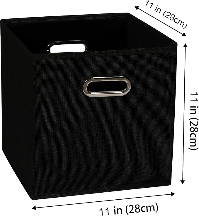 Yunkeeeper storage bins Cubes, Fabric Cube Organizer with Handle, Foldable Cube Bins for Cloth or Accessary Storage, 11x11x11, Set of 6, (black) - Image 2