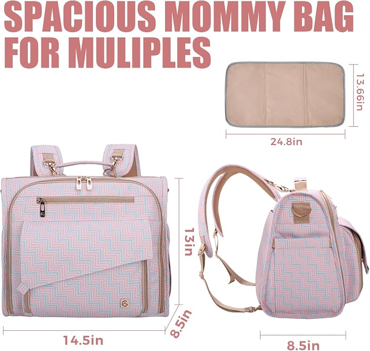 ALLCAMP Diaper Backpack, Waterproof Large Capacity Baby Bag, Multi-Function Nappy Bag with Stroller Hooks, Convertible Tote - Image 2