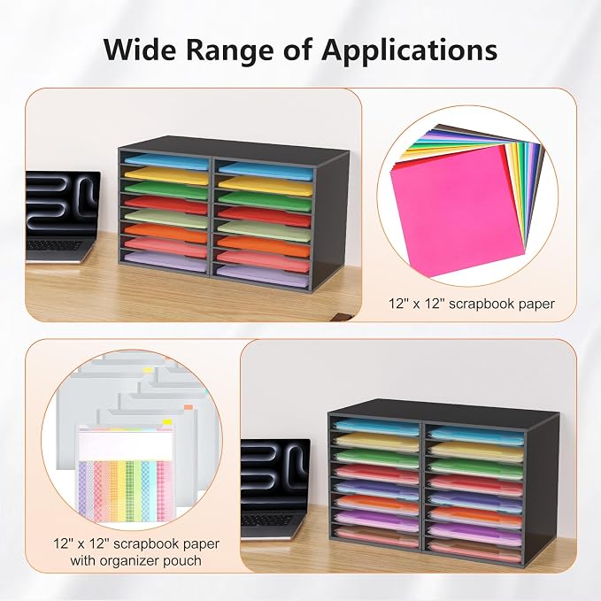 Krafetto 2 Pack Scrapbook Paper Storage Organizer Rack for Holding 12 x 12 Paper Storage Pouch, 8 Large Slots Desktop Papers Organizer Holder, File Sorter for Home Office School, Black - Image 4