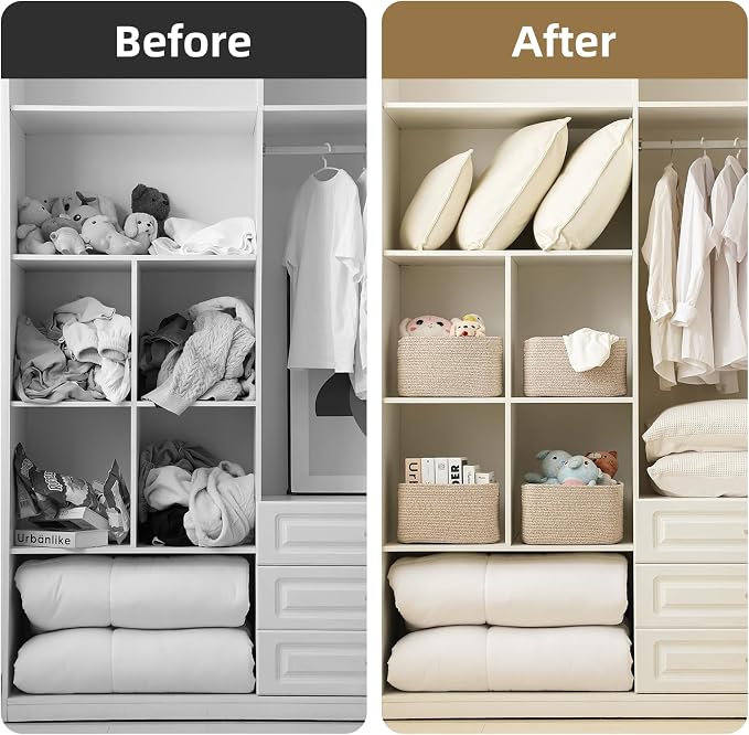 4 Pack Storage Baskets 12.7''Lx9''Wx7.8''H,for Organizing, Woven Baskets for Shelves - Perfect for Toys, Books, Towels, and Clothes, Durable Gift Basket Bins Toy Storage (Brow+) - Image 6
