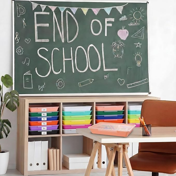12 Pcs Classroom Paper Storage Bins with Clear Latching Lid, Label Stackable Letter Size Flat Tray Container for Teacher Back to School Supplies Home Office Desk Arts Crafts (Vibrant,13x10in) - Image 4