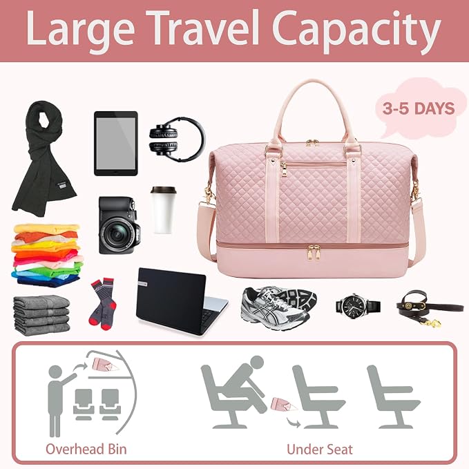 Canvas Duffle Bag for Travel, Weekender Overnight Bag for Women Men with Shoe Compartment Carry on Duffle Bags for Airplanes Gym Sport Business Bag - Image 5