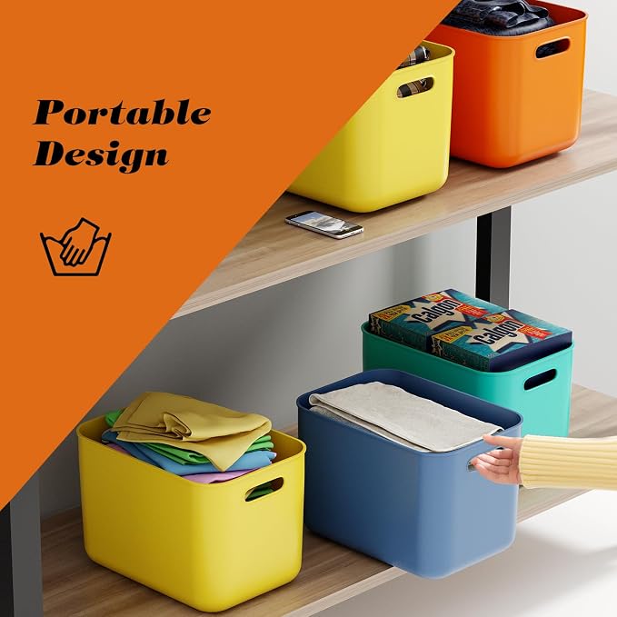 OWill 4-Pack 22L Plastic Storage Bins and Baskets for Efficient Home Classroom Organization – Multiple Colors containers for Kitchen, Cupboard Box, Bathroom Organizer on Shelves and Tubs - Image 4
