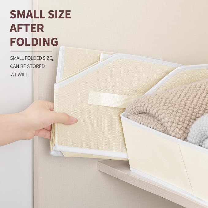 Storage Bins for Shelves - Large Trapezoid Closet Shelf Organizer, Fabric Organization Bins with Handles, Storage Baskets for Clothes, Towel, Purse, 4 Pack, Beige - Image 4