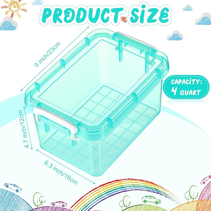 6 Pack Colorful Plastic Storage Bins with Lids 4 Quart Small Storage Latch Box Stackable and Nestable Clear Organizer Bins with Latching Handle and Buckle for Organizing (Teal) - Image 2