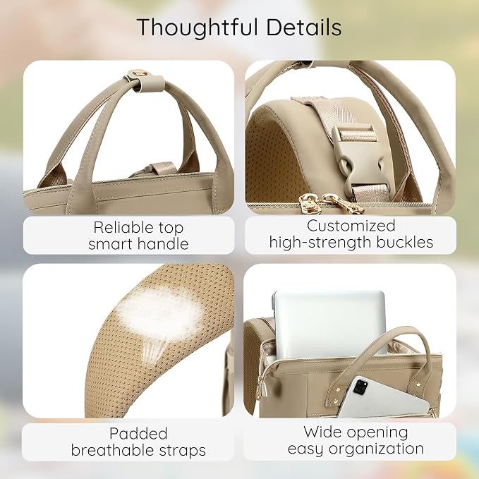 AIJIEKE Large Diaper Bag Backpack, Extra Wide Travel Diaper Bag, Khaki | Multi-functional waterproof maternity bag. Changing pad, stroller straps, insulated wet/dry pocket. Mom, dad, toddler travel - Image 6
