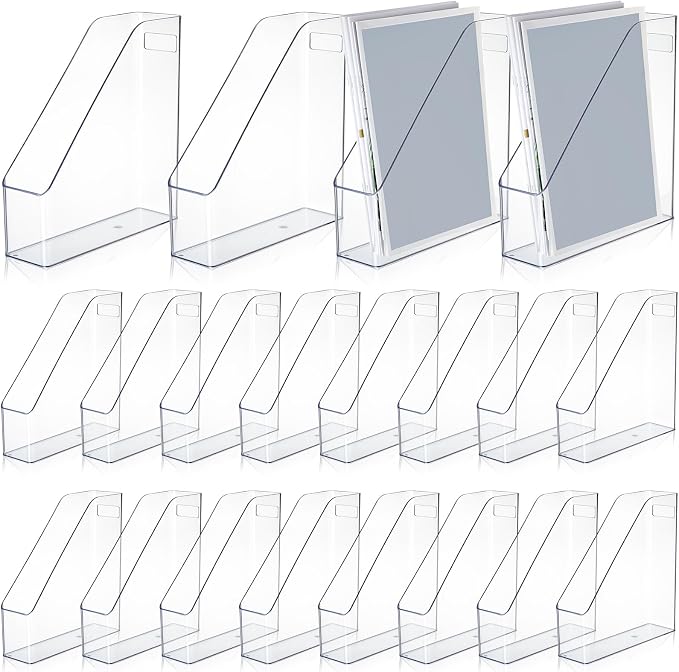 Marsui 20 Pcs Clear Acrylic Magazine Holder with Handle Desk Organizer | Vertical File Rack for School Locker and Office, Plastic Storage Organizer, Space-saving Supplies for Home Work and Study by Marsui