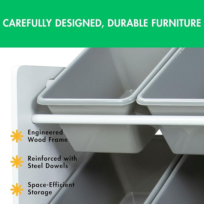 Humble Crew 9-Bin Toy Organizer – Explorer Natural White/Grey Plastic Bins, 3-Tier Storage Solution for Kids' Playrooms and Nurseries - Image 6