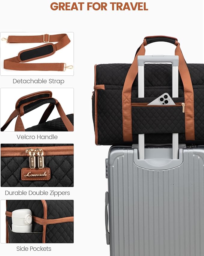 LOVEVOOK Travel Duffle Bag - Weekender & Overnight Bag with Toiletry & Wet Pocket, Carry-On Size, 3pc Set - Image 7