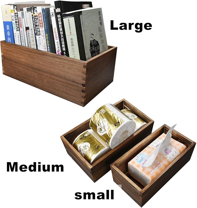 Decorative Nesting Wooden Crates Burnt Umber Stained Rustic Crate Boxes Wood Pallet Bin Storage Boxes for Decorative Display Kitchen Storage Arts & Crafts Set of 3 - Image 3