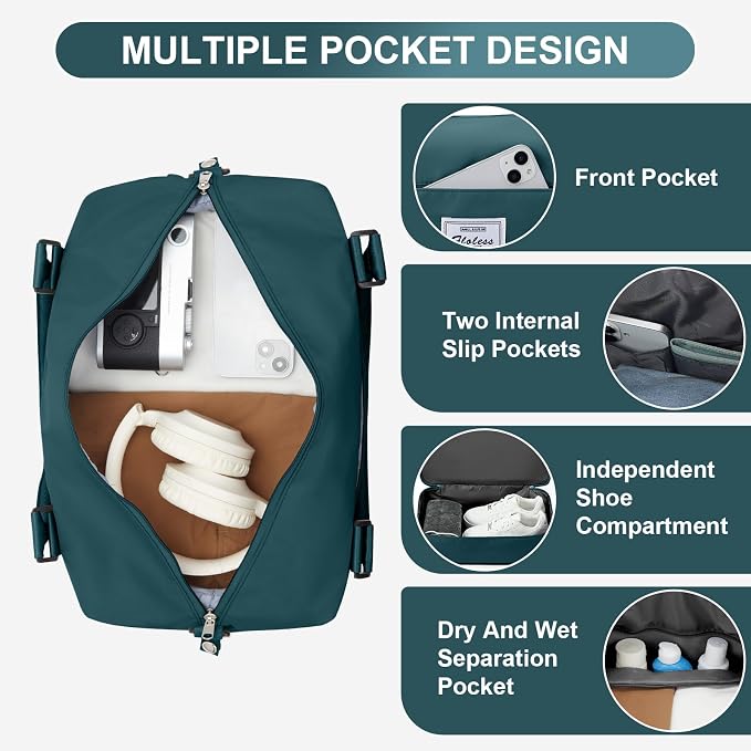 Travel Duffel Weekender Bag Women Tote Carry On Bags With Shoe Compartment | 18x14x8 inches Travel Overnight Bags with Trolley Sleeve for Airplanes Sport Tote Gym for Men Lightweight Daypack Blue. - Image 6