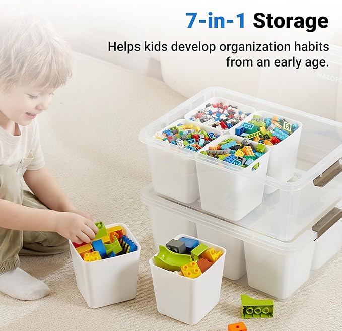 MACOPRO 17 QT Clear Storage Bins with Lids Plastic Box Multipurpose Stackable Storage Containers for Organizing Tool,Craft,Crayon,Marker Pen(White, 1Pack-6-in-1) - Image 2