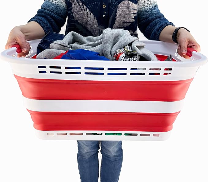 SAMMART 42L (11 gallons) Collapsible Plastic Laundry Basket - Portable Pop Up Storage Container/Organizer - Portable Hamper - Space Saving Easy Storage (White/Viva Magenta [BPA Free] (Set of 2)) - Image 6