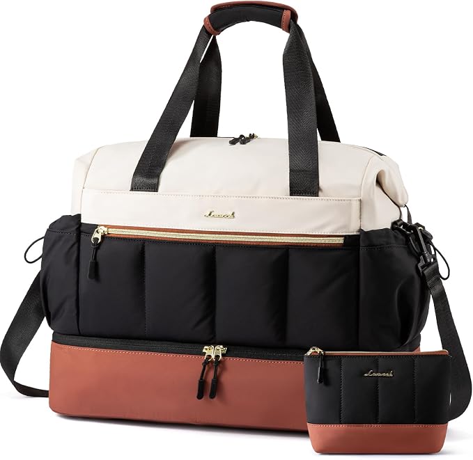 LOVEVOOK Travel Duffel Bag, Weekender Bags for Women, Large Overnight Bags with Shoe Compartment, 47L Carry on Gym Hospital Bag with Wet Pocket, 2 Pcs by LOVEVOOK