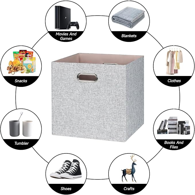 Posprica Collapsible Storage Bins,13×13 Foldable Storage Cube Boxes Fabric Drawer Fabric Storage Bins Vinyl Record Woven Gray, 4 Pack - Image 5