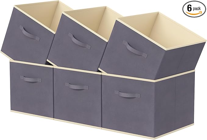 Lifewit Storage Cubes, 11 Inch Organizer Bins, 18L Gray, 6 Packs | Foldable Decorative Fabric Storage Baskets for Organizing Home Organizers with Handles for Shelves, Closet by Lifewit