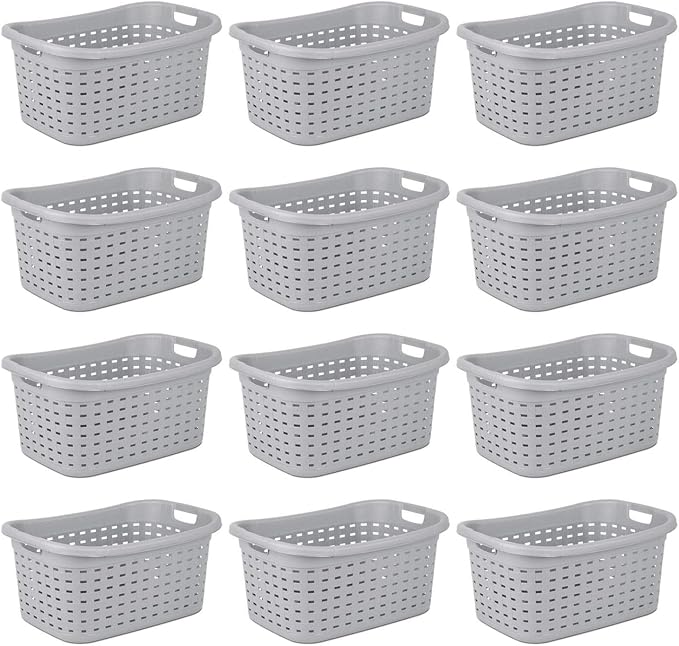 Sterilite Cement Gray Durable Weave Laundry Basket with Wicker Pattern (12 Pack) by Sterilite