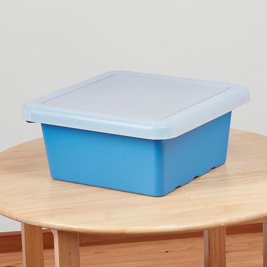ECR4Kids Stackable Square Bins with Non-Snap Lids, Multipurpose Organization, French Blue, 2-Pack - Image 10