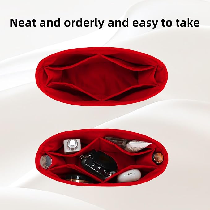 DGAZ Silk Purse Organizer Insert for Neverfullbag(Rouge moyen,BB) | Soft and Lightweight,Perfect Fit,Multi-pocket Storage,Bag Protector,Luxury Bag Care,Handmade,for Smooth Bag Organizer - Image 5
