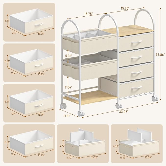 Baby Organizer and Storage Cart, 4-Tier Rolling Utility Cart with Wheels, Dividers and Drawers, Easy to Assemble for Nursery, Bedroom & Changing Table, White - Image 2