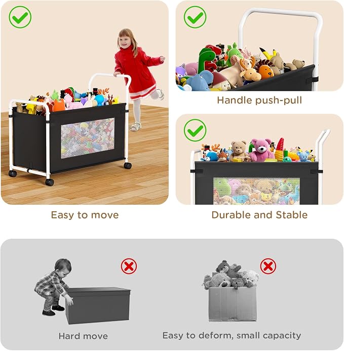 KEEGH Extra Large Toy Box for Kids, Heavy Duty Toy Storage Organizer, Black | 180 L Capacity, 360° Rotating Wheels, Durable Fabric, Toy Bin for Boys and Girls, Toy Chest for Living Room, Nursery, Bedroom - Image 5