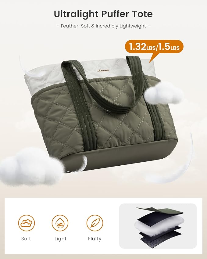 LOVEVOOK Puffer Tote Bag for Women, Puffy Work Handbag with Cup Holder, Travel Carry On Bag with Zipper for Teacher Nurse Gym - Image 5