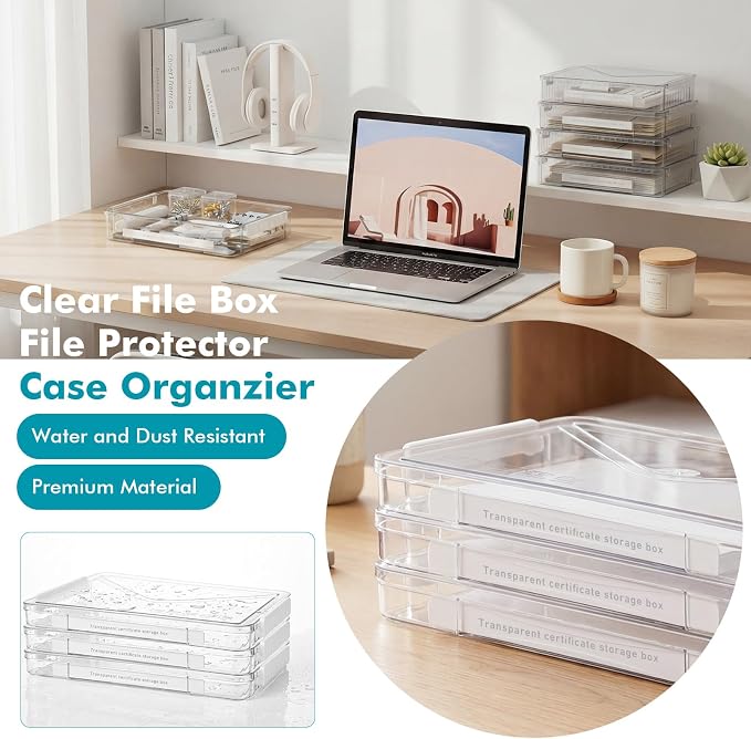 10 Pack Clear File Storage Box Portable Paper Case with Lid Handle,White - Image 7