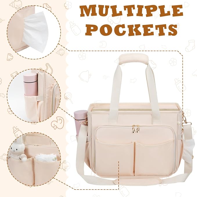 GDNasist Diaper Bag Tote, Large Travel Hospital Bag for Labor Delivery | Baby Bag with Pacifier Case, Large Capacity Travel Diaper Case with Changing Pad & Stroller Clips - Image 7