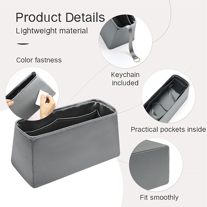 Fits for Brikin Bag Insert Organizer For Hermes(25 R,Gris Meyer) | Premium Silk Material,Smooth Touch,Lightweight,zipper,protect from scratches & stains,multiple pockets,keychain,waterproof - Image 6