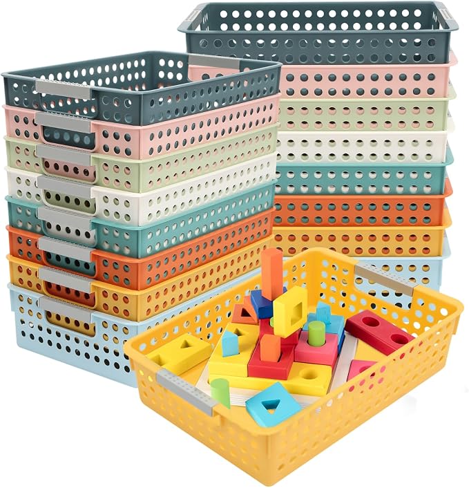 24 Pack Classroom Baskets, Colorful Organizer Baskets, Classroom Storage Bin Book Basket, Pencils Storage Basket Plastic Book Bins for Study Room, Living Room Office Organizer by CeRaBuRET