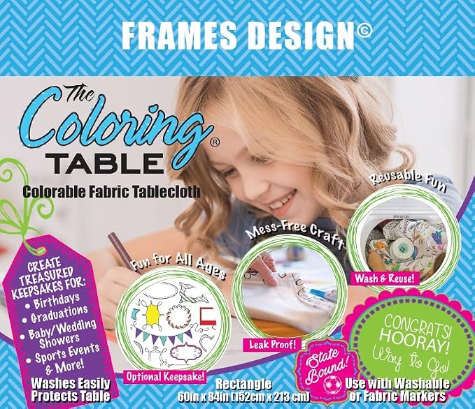 Frame Fun Design – Rectangle Tablecloth 60”X84” – Interactive Coloring Tablecloth for Kids – Poly/Cotton Fabric - Washable and Reusable – DIY Coloring Activity for Children and Adults - Image 2