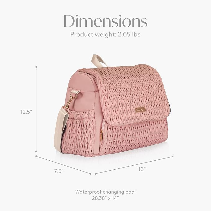 Hannah & Sophia Belle Convertible Baby Diaper Backpack & Bag in Pink Polyester with Classic Style | Waterproof Changing Pad, Spacious, Multiple Pockets & Insulated Bottle Holders, Detachable Straps, Quilted Easy-Clean Fabric - Image 3