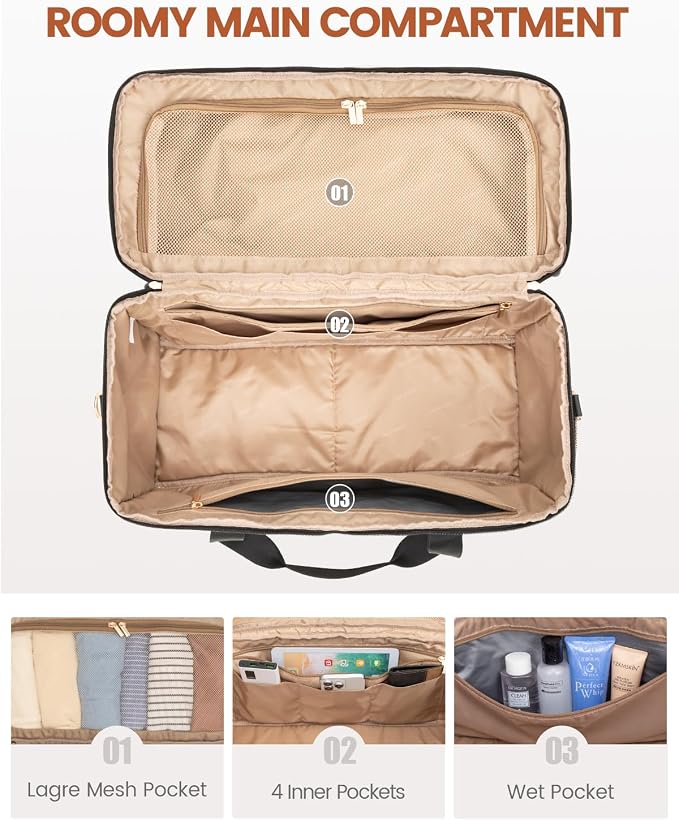 LOVEVOOK Travel Duffle Bag - Weekender & Overnight Bag with Toiletry & Wet Pocket, Carry-On Size, 3pc Set - Image 3