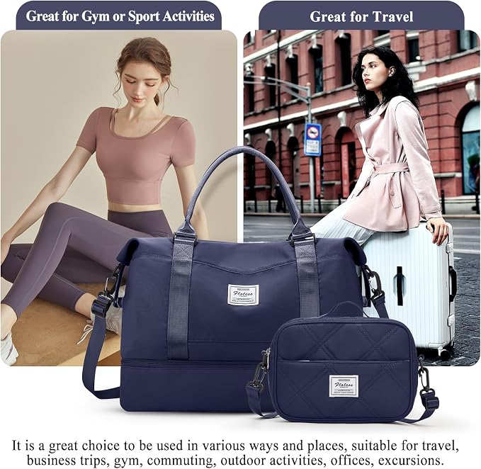 Weekender Bags for Women, Personal Item Travel Bag with Shoes Compartment | Overnight Travel Duffel Bag with Quilted Toiletry Bag, Airplane Friendly Carry-On Bag - Image 6