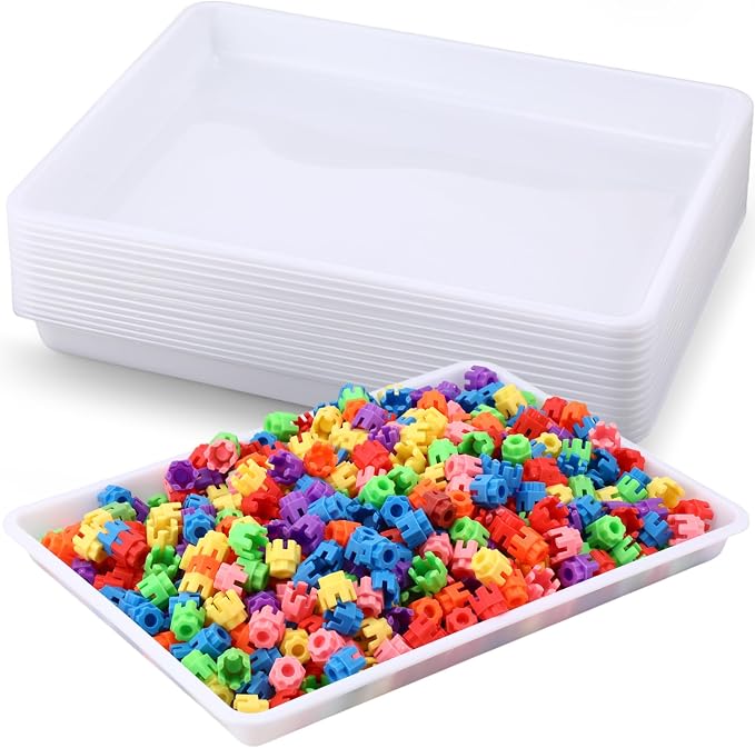Maitys 15 Pack Plastic Art Trays 12 x 16 Inch Activity Crafts Trays Sensory Tray DIY Projects, Painting, Beads, Jewelry Office Home Organizer Arts and Crafts Supplies(White) by Maitys