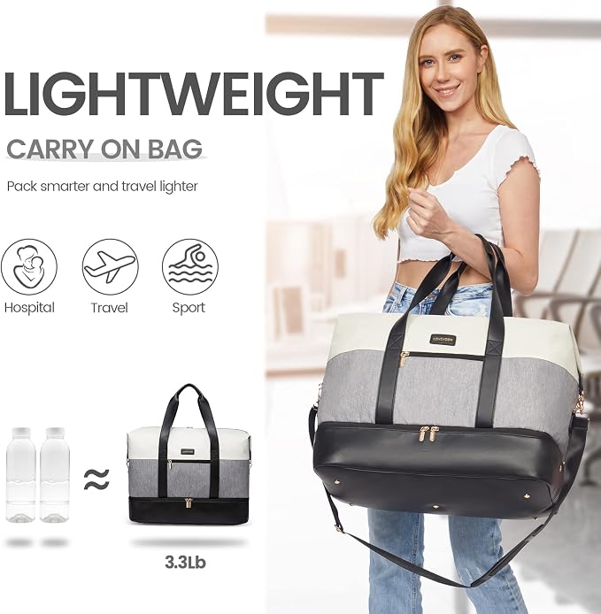 LOVEVOOK Weekender Bag for Women, Large Duffle Bag for Travel with 2 Packing Cubes, Carry on Overnight Bag with Shoe Compartment, Mom Hospital Bags for Labor and Delivery - Image 4