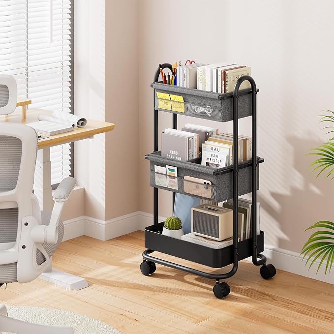 Modanais Baby Diaper Caddy Organizer Cart - 3 Tier Rolling Cart, Black | Lockable Wheels, Baby Essentials Nursery Storage, Detachable Dividers - for Crib, Bedroom, Art & Craft Organizer - Image 6