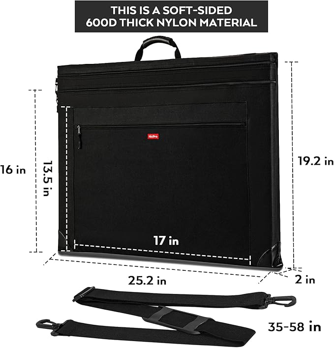 Nicpro Light Weight Art Portfolio Bag, 18" x 24" Art Canvas Portfolio Case | with Detachable Shoulder Strap, Leather Corners, Carrying Storage Case for Artwork, Poster, Sketching, and Drawing, Black - Image 3