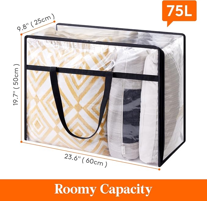 Lifewit 3 Pack Clear Clothes Storage Bags, 75L Plastic Blanket Storage Bag, Vinyl Foldable Moving Bags with Zipper, Closet Organizers and Storage Containers for Bedding, Duvet, Comforter - Image 4