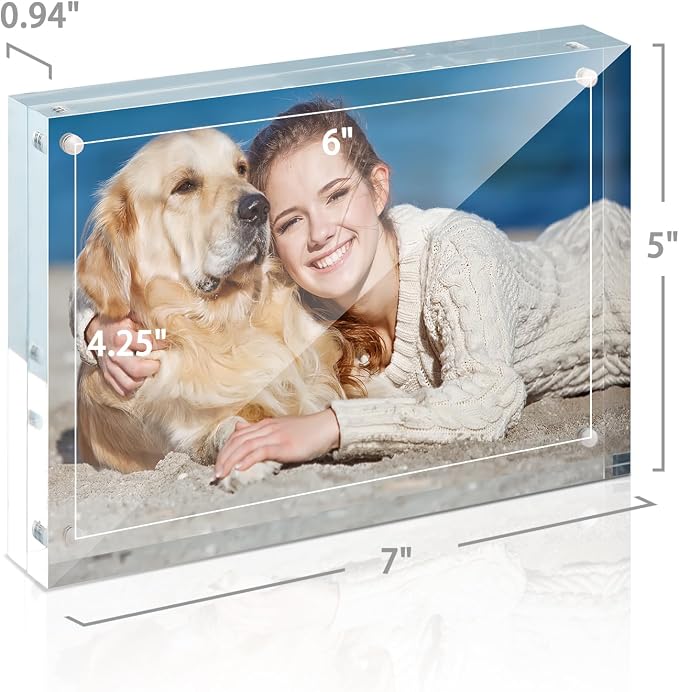 5x7 Acrylic Frame 1 Pack,24MM Thicker Frameless Clear Picture Frames | Freestanding Double Sided Magnetic Picture Frame,Acrylic Picture Frames for Desktop Display with Microfiber Cloth,Gift Ideal - Image 2