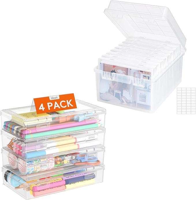 Lifewit Photo Storage Box 5x7 Photo Case, 9 Inner Photo Keeper, Clear Photo Boxes Storage,Stackable Craft Organizer for Art Supply, Office, 4 Pack by Lifewit