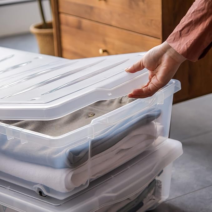 Citylife 57 QT Plastic Storage Bins with Double-Opening Lids, Storage Containers for Organizing, Large Clear Storage Box for Closet, Blankets, 2 Packs - Image 2
