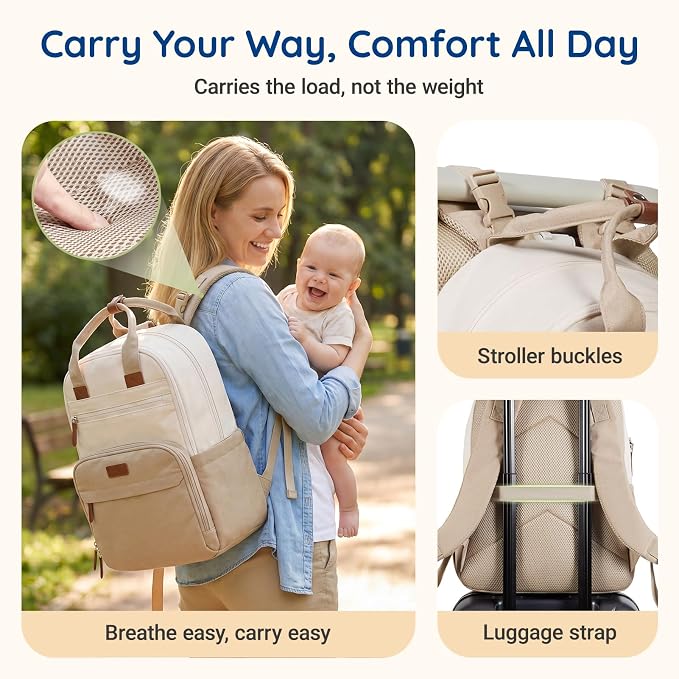 mommore Diaper Bag Backpack Multi-pocket Baby Bag with Changing Pad | Travel Essentials for Mom & Dad, Insulated Pockets & Stroller Straps, Newborn Maternity Bag & Registry Must-Haves, Brown - Image 7