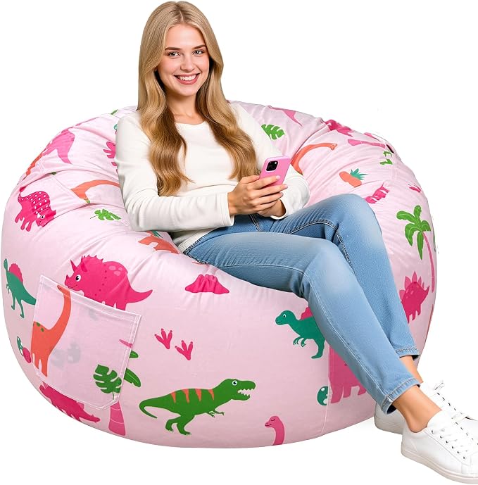 Lukeight Dinosaur Bean Bag Chair for Teens and Adults, Memory Foam Filled Floor Lounger, Washable Velvet Cover with Inner Liner, Beanbag Chair with Filling for Gaming and Reading, XX-Large 36"D x 20"H by Lukeight