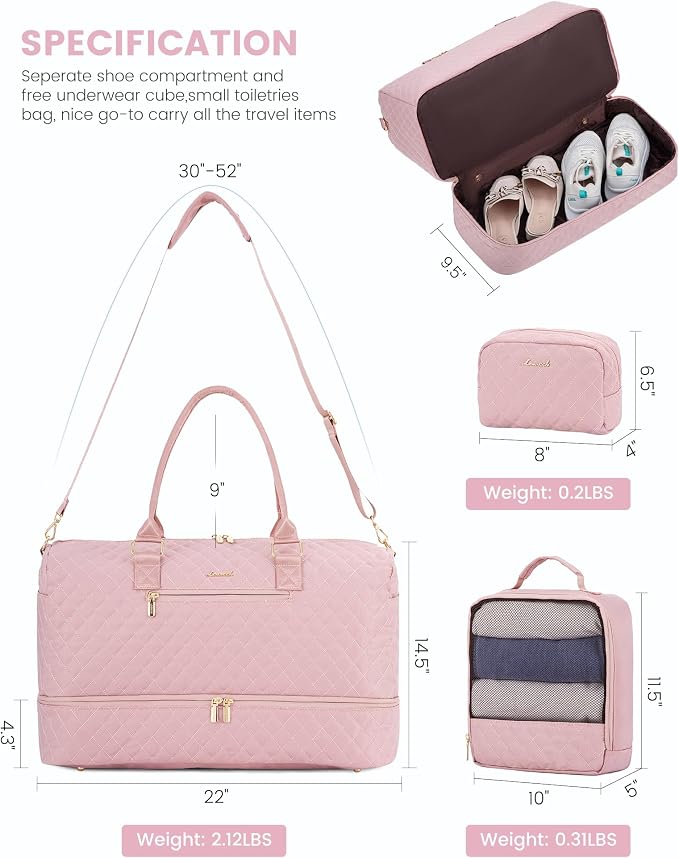 LOVEVOOK Travel Duffle Bag for Women, Weekender Overnight Bag with Shoe Compartment, Carry on Bag with Toiletry Bag, Gym Duffel Bag with Wet Pocket, Hospital Bags for Labor and Delivery 3 Pcs Set - Image 2